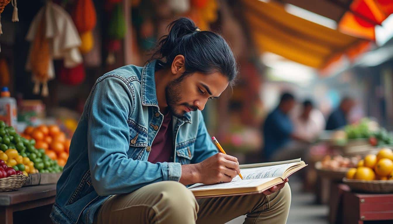 découvrez comment le croquis rapide facilite l'apprentissage et la mémorisation des expressions faciales typiques des habitants locaux.