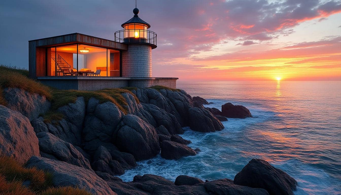 découvrez un hébergement insolite au cœur d'un phare aménagé, offrant une vue imprenable sur l'océan pour une expérience unique et mémorable.