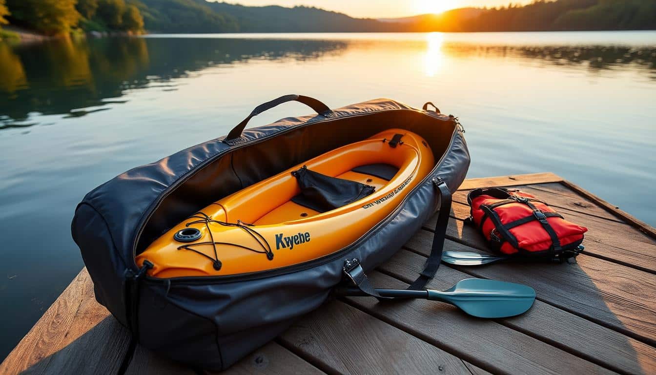 découvrez la facilité de transport du kayak gonflable, qui se range aisément dans un sac de voyage pour vos aventures en plein air.