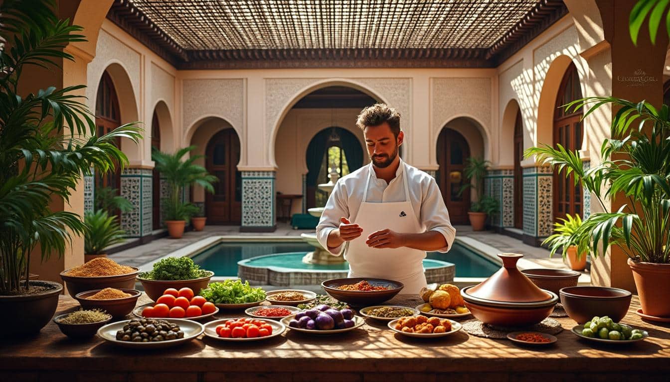 découvrez des cours de cuisine marocaine authentiques dans notre riad de luxe, alliant tradition culinaire et cadre raffiné pour une expérience inoubliable.