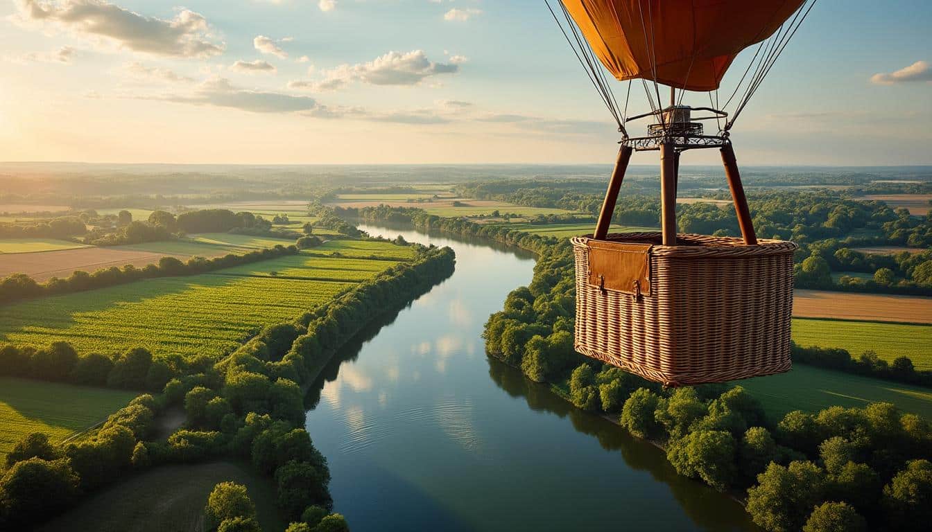 découvrez la loire vue du ciel grâce à la nacelle de montgolfière, offrant un panorama unique et inoubliable.