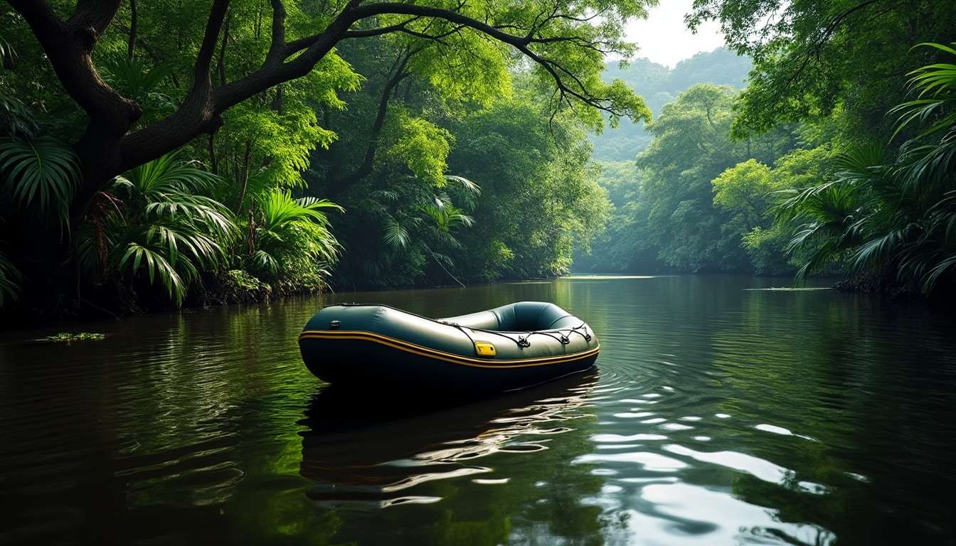 découvrez l'aventure unique du canot pneumatique explorant les rivières étroites et mystérieuses de l'amazonie, entre nature sauvage et paysages spectaculaires.
