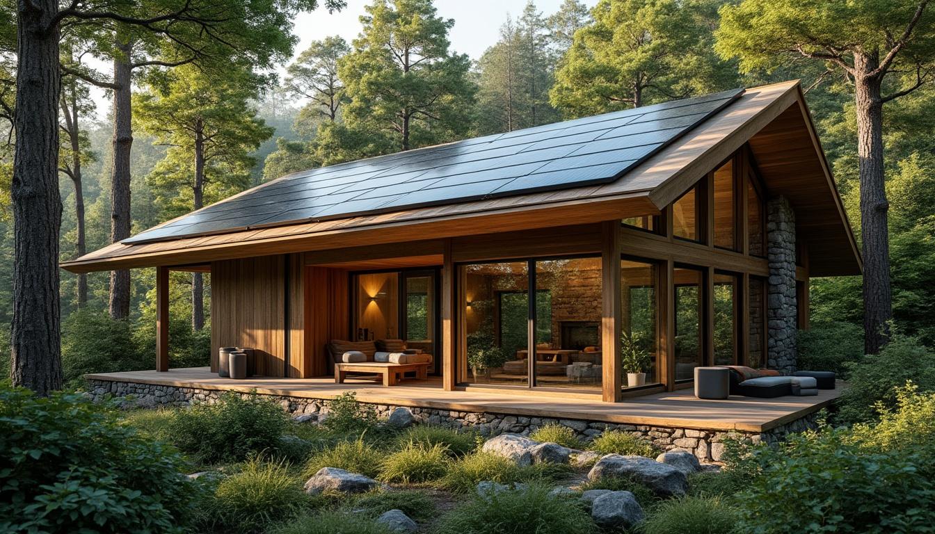 découvrez le lodge de forêt autonome, fonctionnant uniquement grâce à l'énergie solaire, alliant confort et respect de l'environnement.