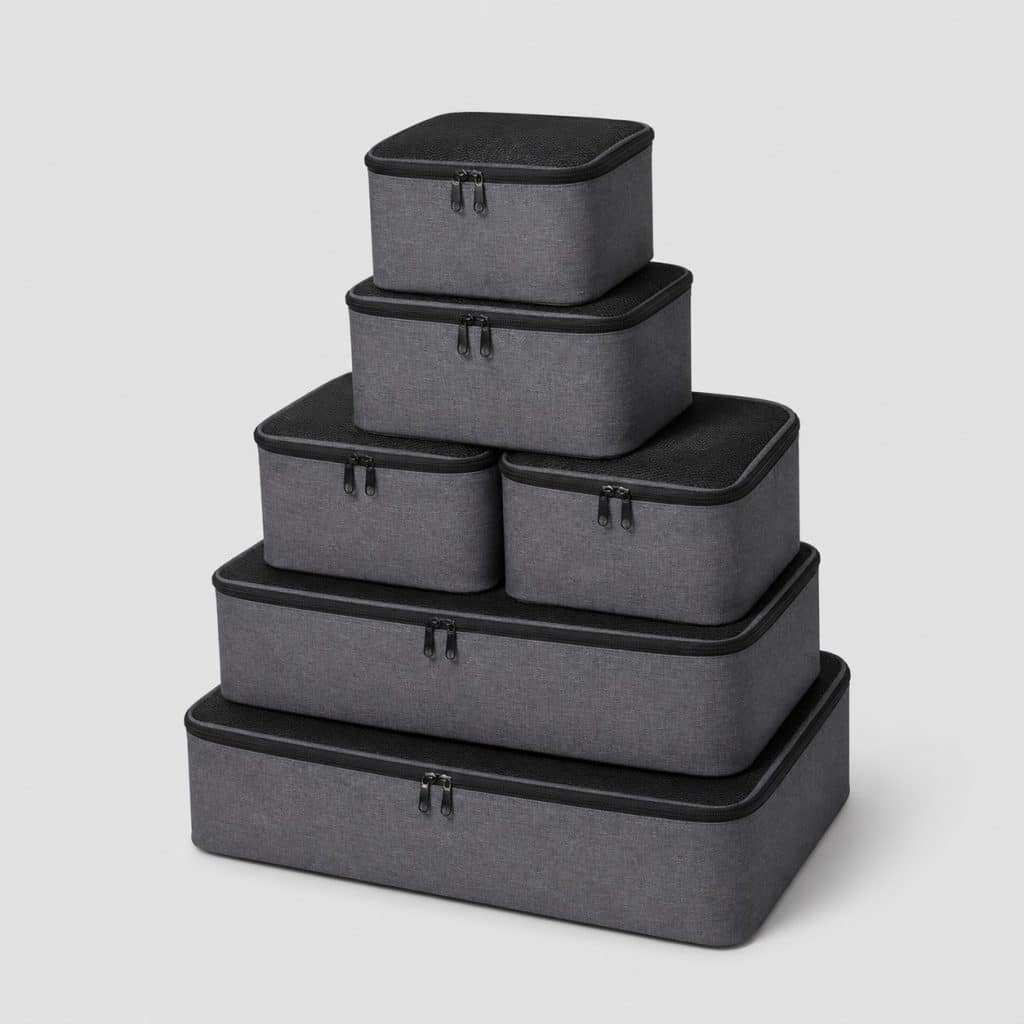Six cubes de rangement compressibles de tailles différentes
