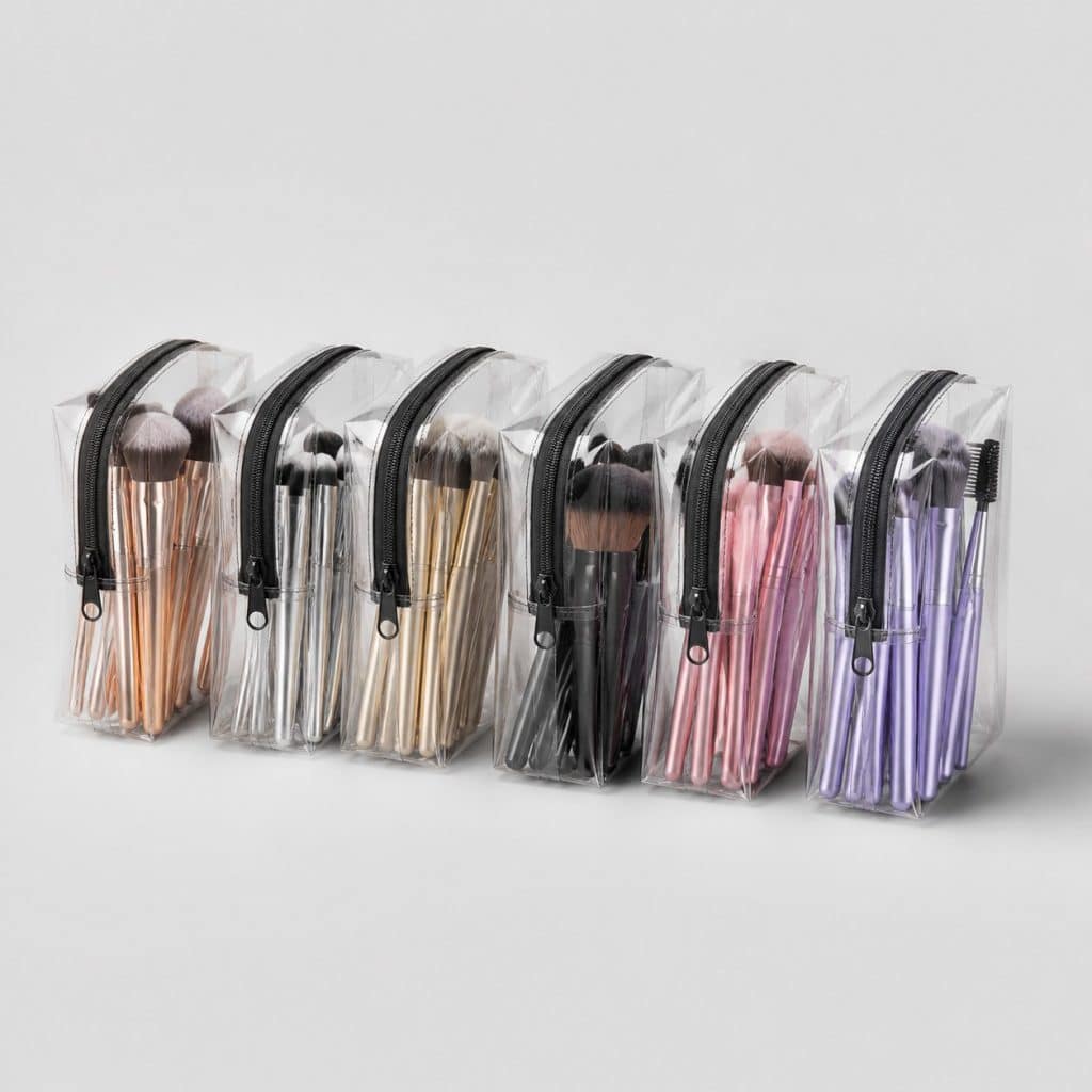 Lot de six trousses transparentes en PVC pour le maquillage
