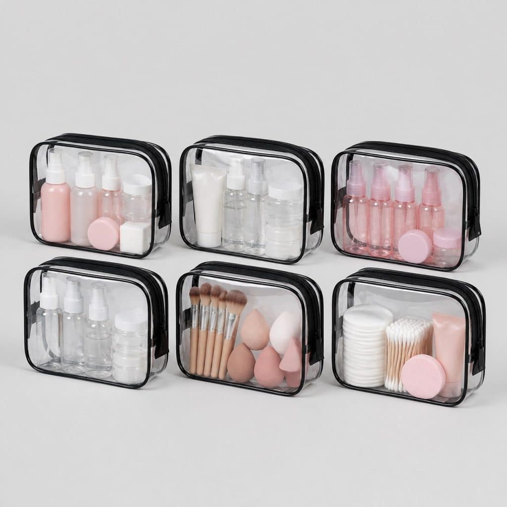 Lot de six trousses transparentes pour toilette et maquillage