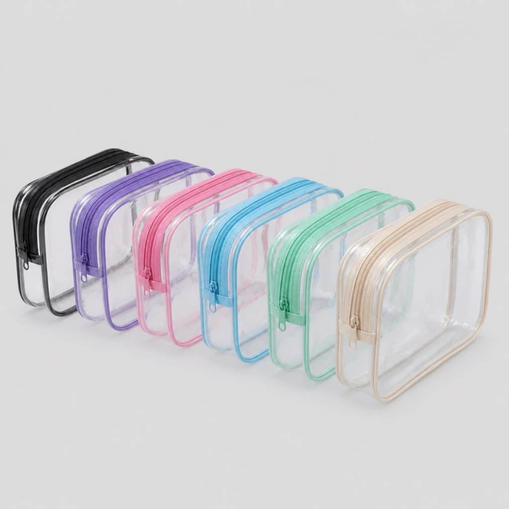Lot de six trousses transparentes zippées pour le voyage