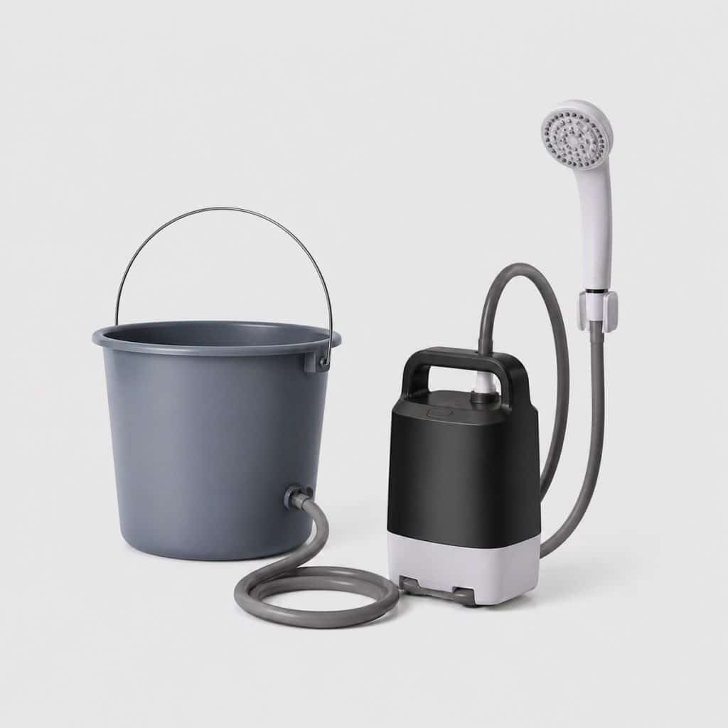 Douche de camping portable électrique avec pommeau et tuyau souple