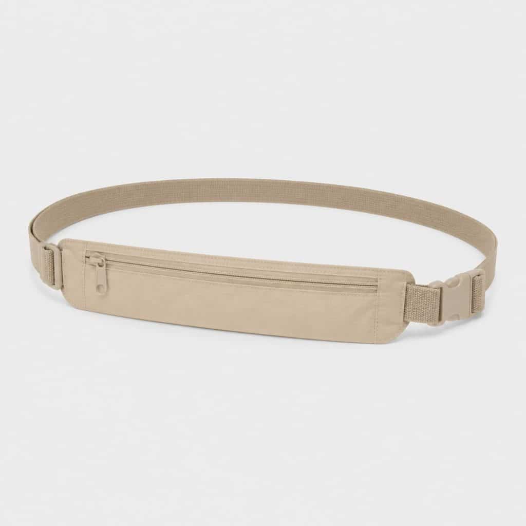 Ceinture de voyage secrète pour argent et passeport, vue à plat