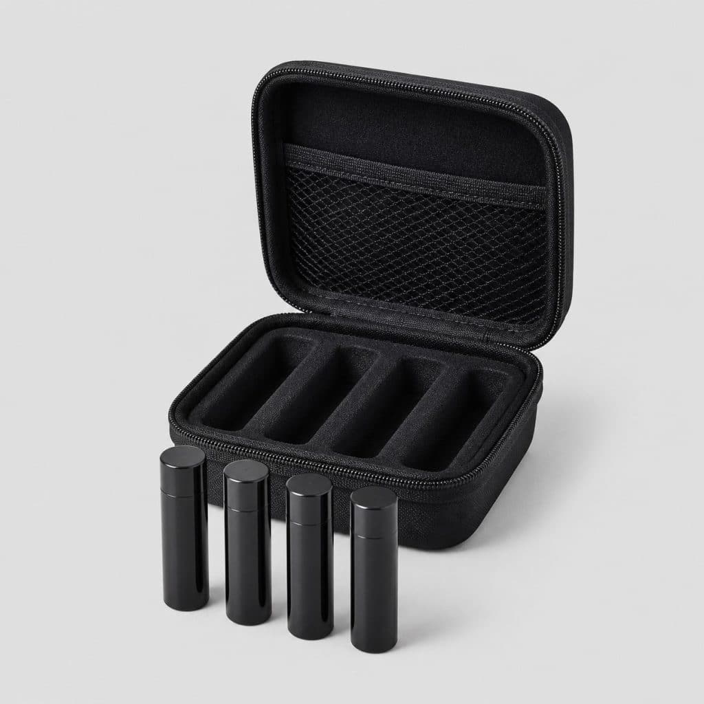 Étui anti-odeurs de voyage avec 4 tubes de rangement, vue de face