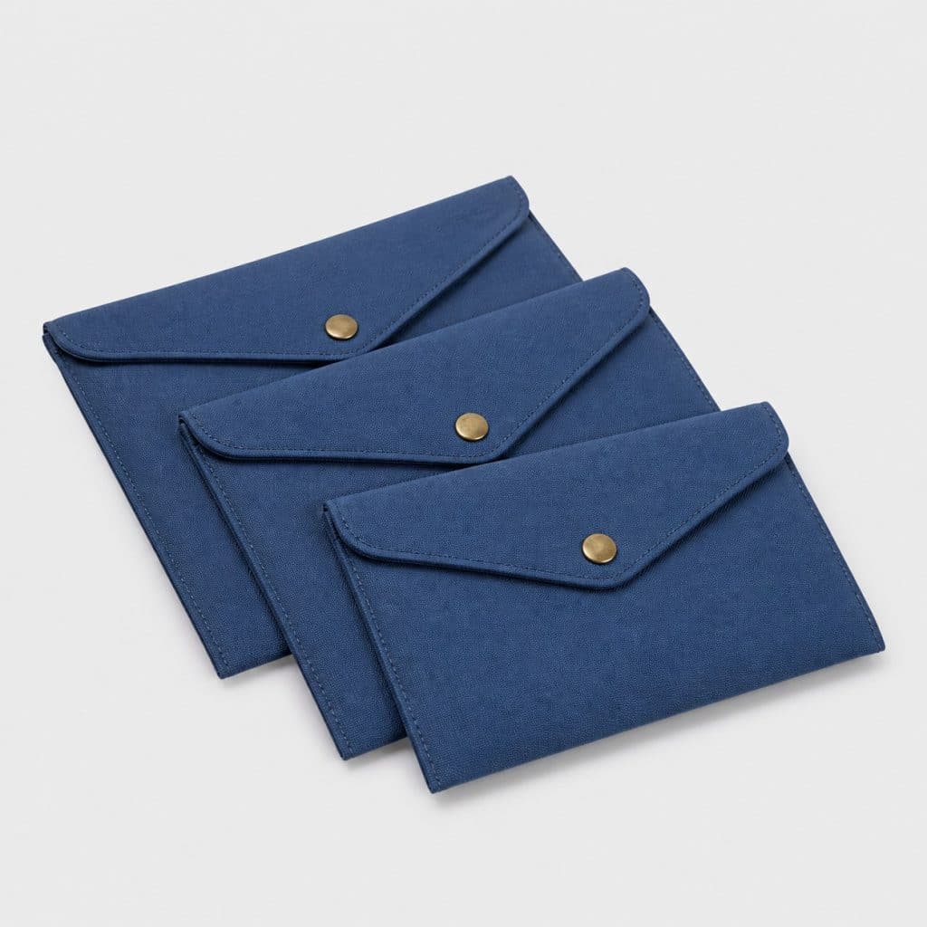 Lot de 3 pochettes de rangement en toile bleue