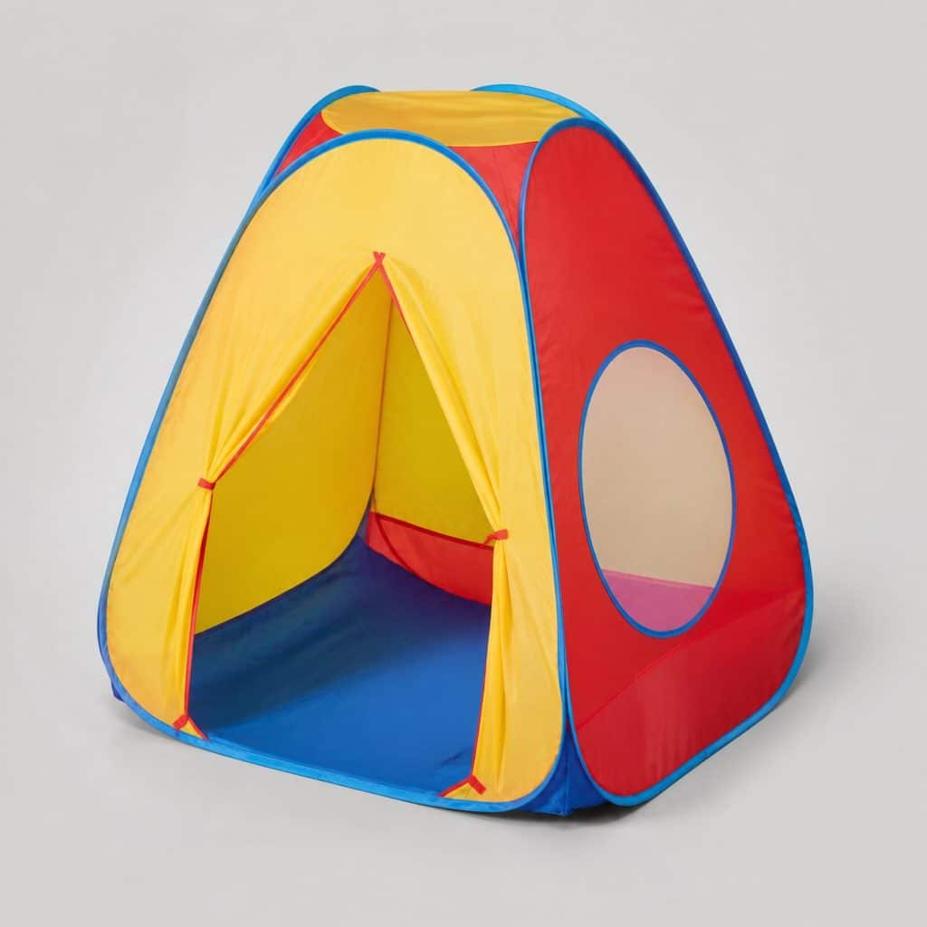 Tente de jeu pop-up colorée pour enfant sur fond neutre